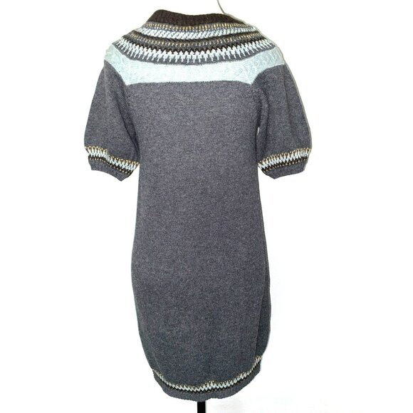 BCBGMAXAZRIA Fair Isle Knit Sweater Mini Dress Short Sleeves Cotton &Lambswool - Picture 2 of 6